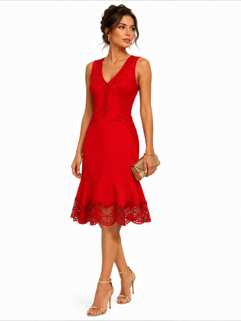 Jonathan Simkhai Dress Womens 4 Red Orange Lace Sheath Midi Cocktail Designer